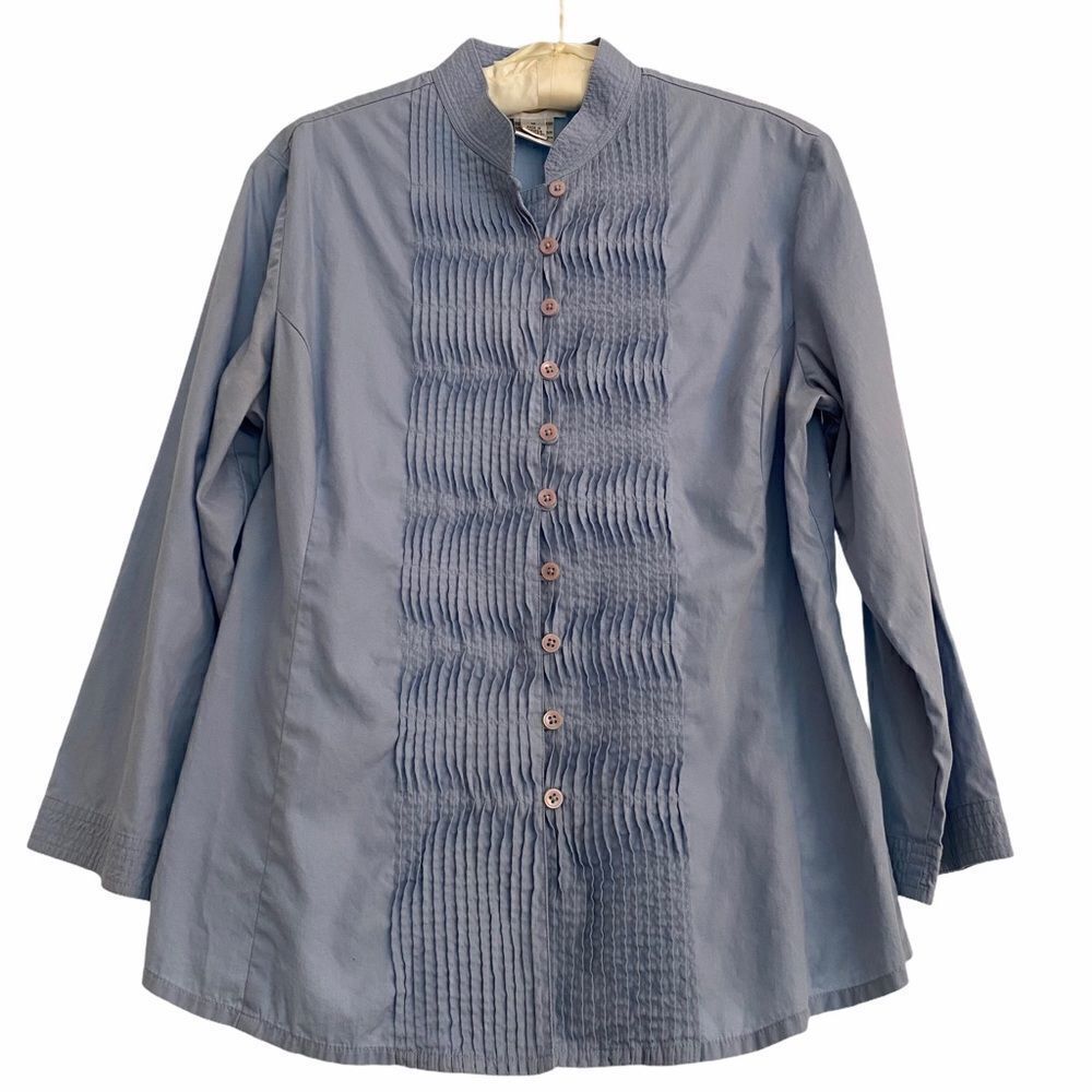 Talbots Light Blue Mandarin Collar Blouse Pleated